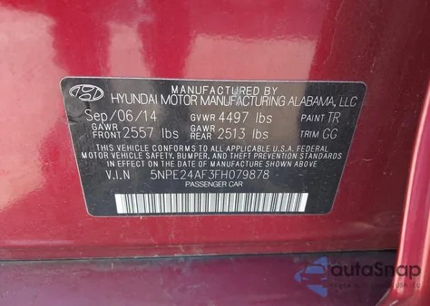 2015 Hyundai Sonata Se z USA, uszkodzony, nr VIN 5NPE24AF3FH079878